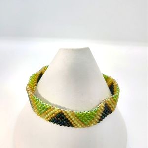 Blue,Green and Amber Bracelet handmade glass beads